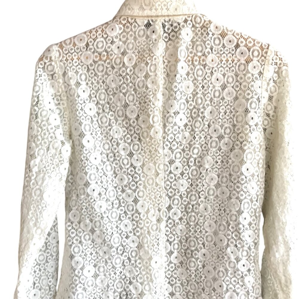 Trina Turk Sheer Lace Button-Down Blouse, Cream See-Thru Top, Size Small - Picture 15 of 15